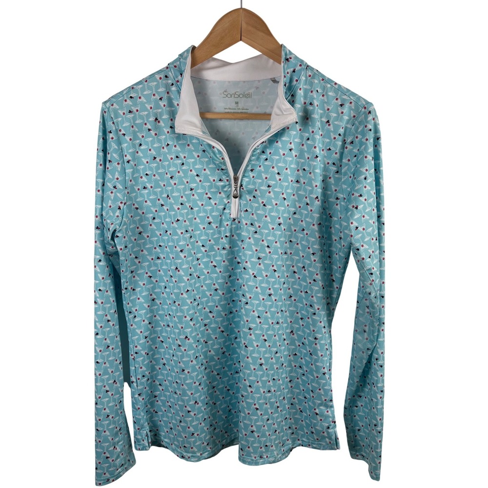 San Soleil Martini Print Long-Sleeve Golf Shirt Women's M UV 50+ Cooling 1/4 Zip